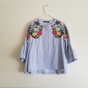 Zara Basic Collection blue and floral blouse